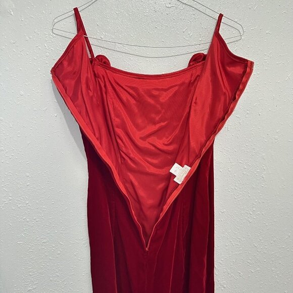 Vintage 80s Red Velvet Formal Pencil House of Bianchi Dress Womens 6 Rosettes - Picture 8 of 11